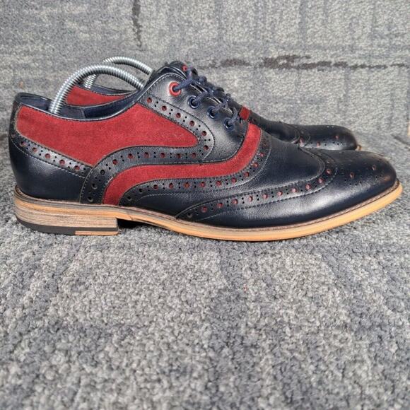 Cavani Men Ethan Brogue Navy Wine Leather Suede Oxford Wing Tip Dress Shoes US 8 - Picture 2 of 11